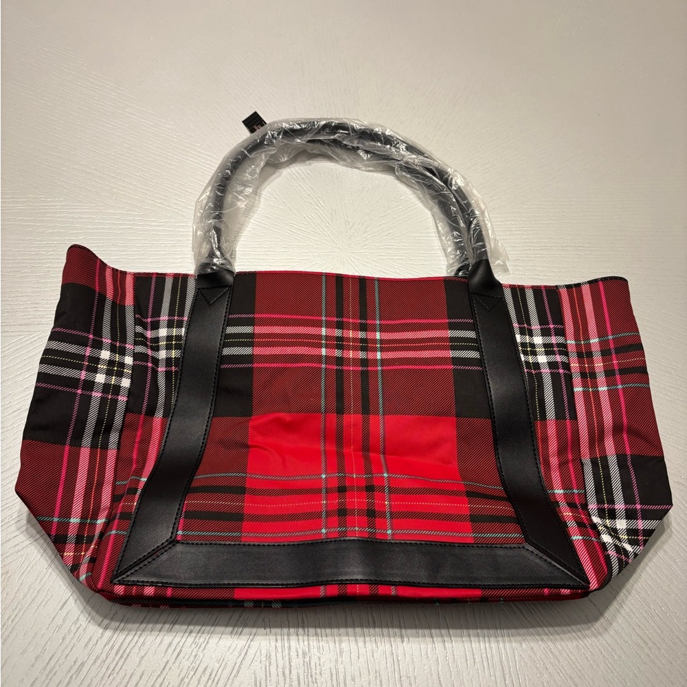 NWT Victoria’s Secret Red and Black Plaid Tote Bag - Picture 2 of 14